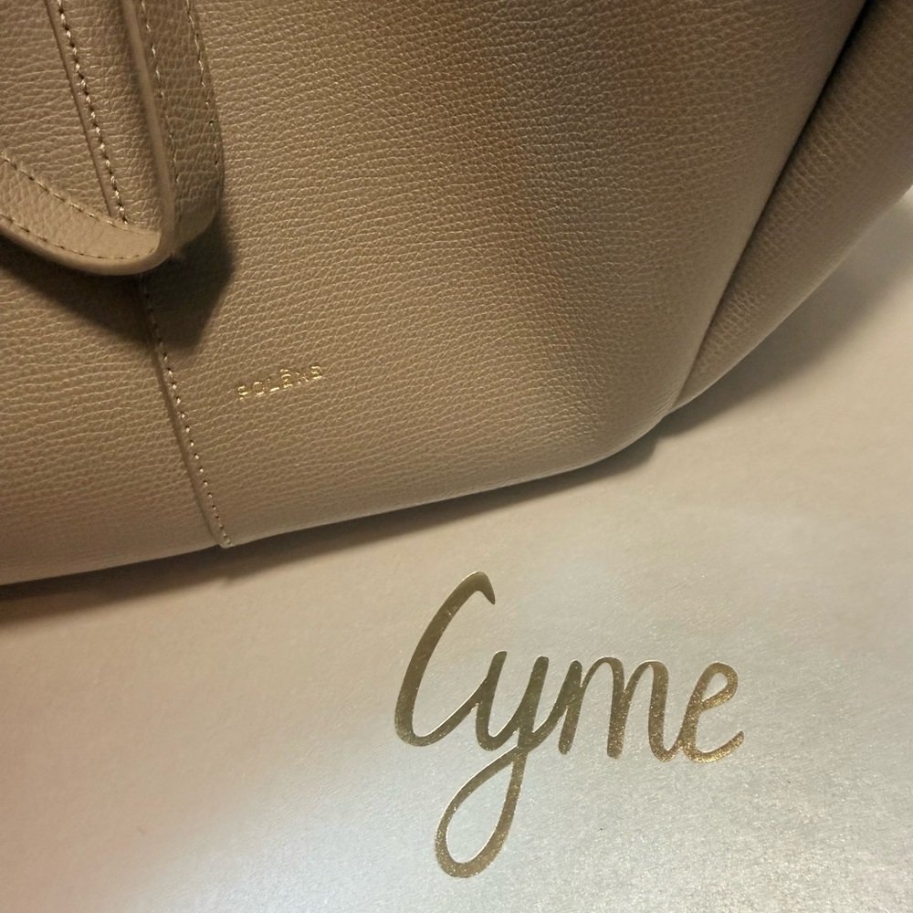 Polene Cyme Taupe Leather Shoulder Bag